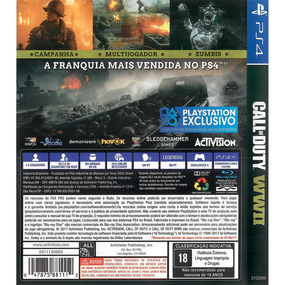 Call Of Duty WWII Ps4 (Seminovo) (Jogo Mídia Física) - Arena Games - Loja  Geek
